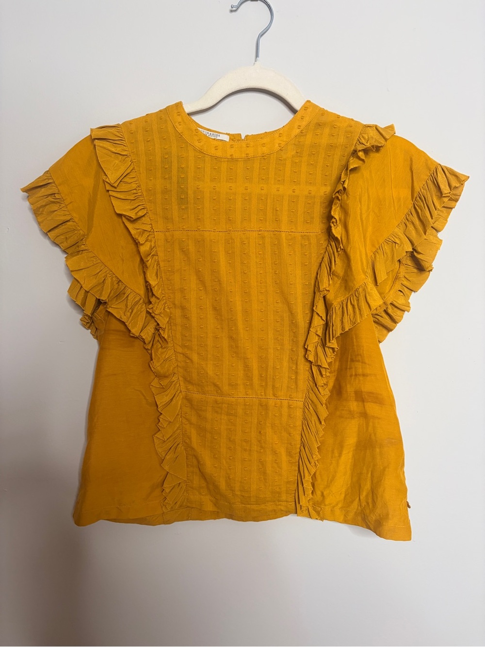 Scotch & Soda Mustard Yellow Ruffle Short Sleeve Blouse